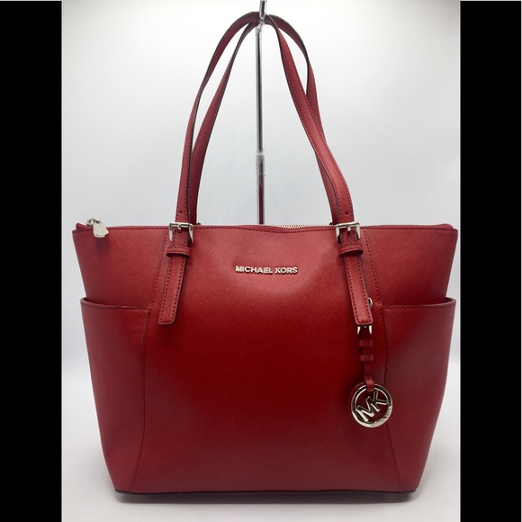 Michael Kors Handbags - Michael Kors Jet Set Ruby Red Leather Tote Bag
